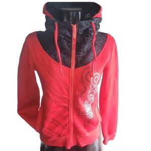 Oxygen Red and Black Graphic Zip Up Hoodie Sz.M